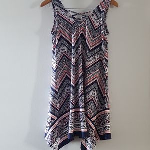 Three Pink Hearts Chevron V Neck Floral Sleeveless Dress w/ Crisscross Back